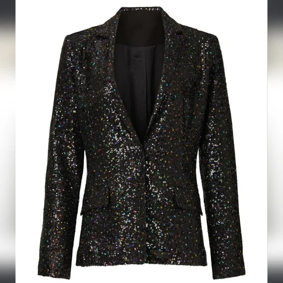 NWT MILLY Confetti Sequin Fitted Blazer in Black Multi - Picture 15 of 16
